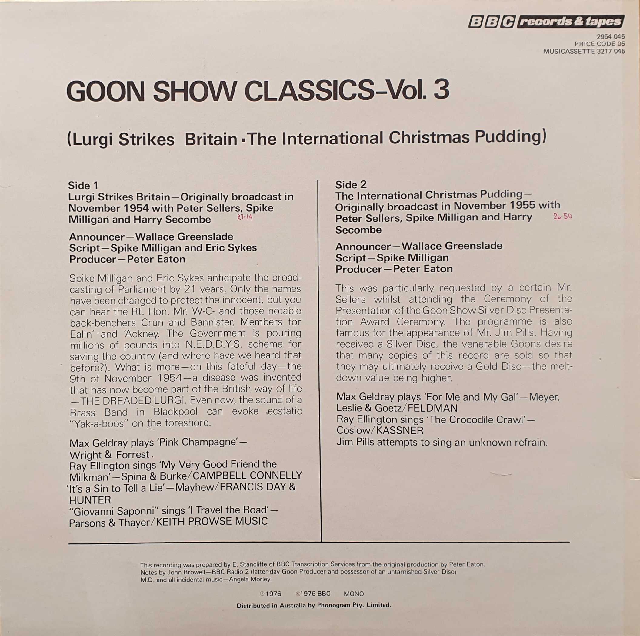 Picture of 2964 045 Goon Show classics vol. 3 by artist The Goon Show from the BBC records and Tapes library